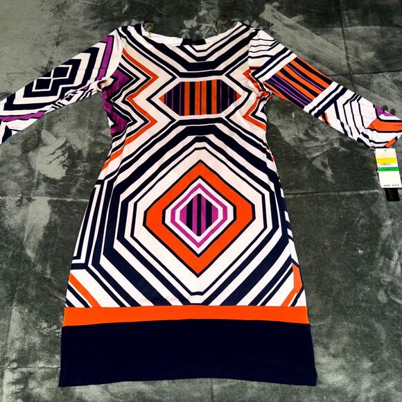 VTG Y2K Baby Phat Dress Women's Large Multicolor Retro Mod Geometric Cutout Back - Picture 11 of 11